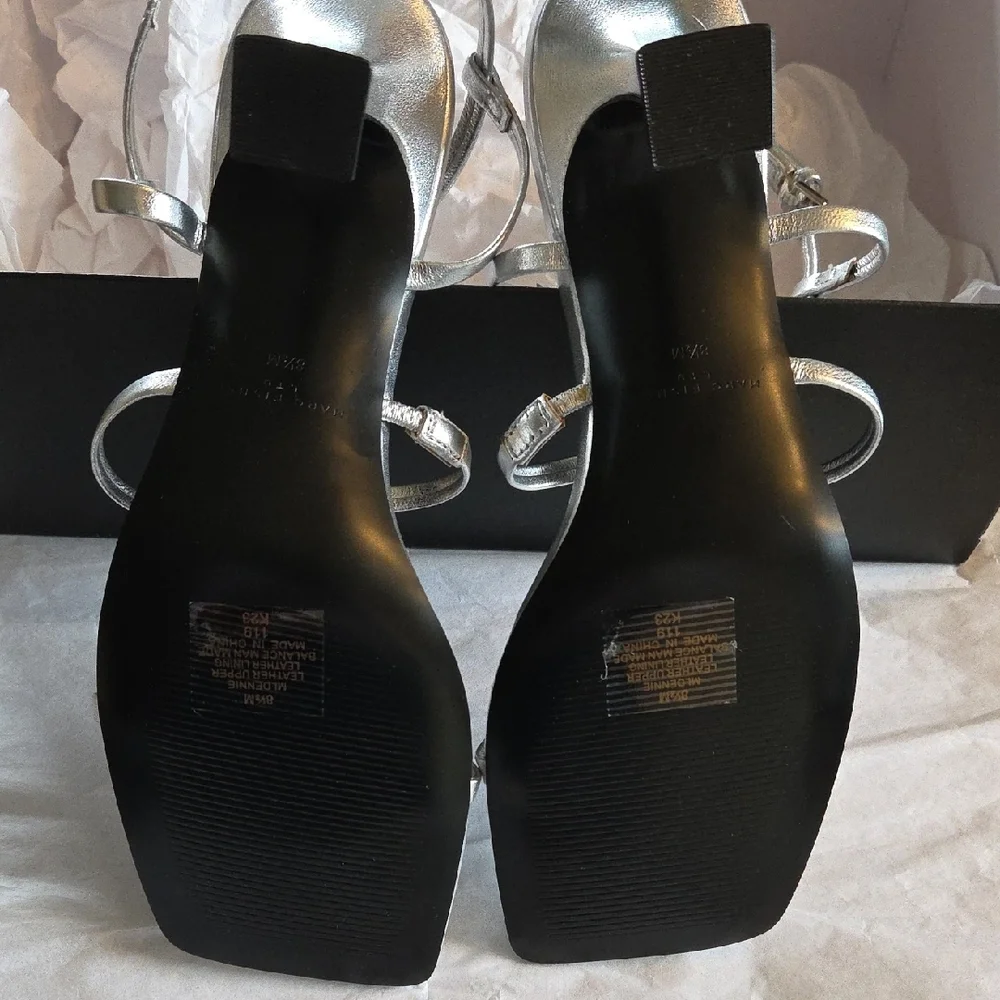 Marc Fisher Dennie T-Strap Silver Sandals - Picture 7 of 12